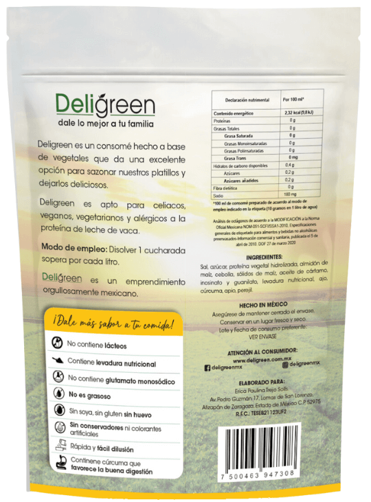  Ingredientes del Consomé Sazonador Vegetal Deligreen