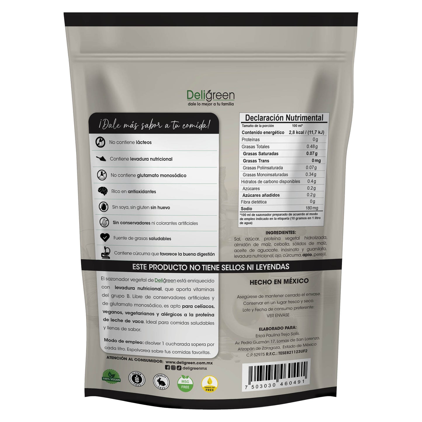 Sazonador Vegetal Natural 750g - Con Aceite de Aguacate