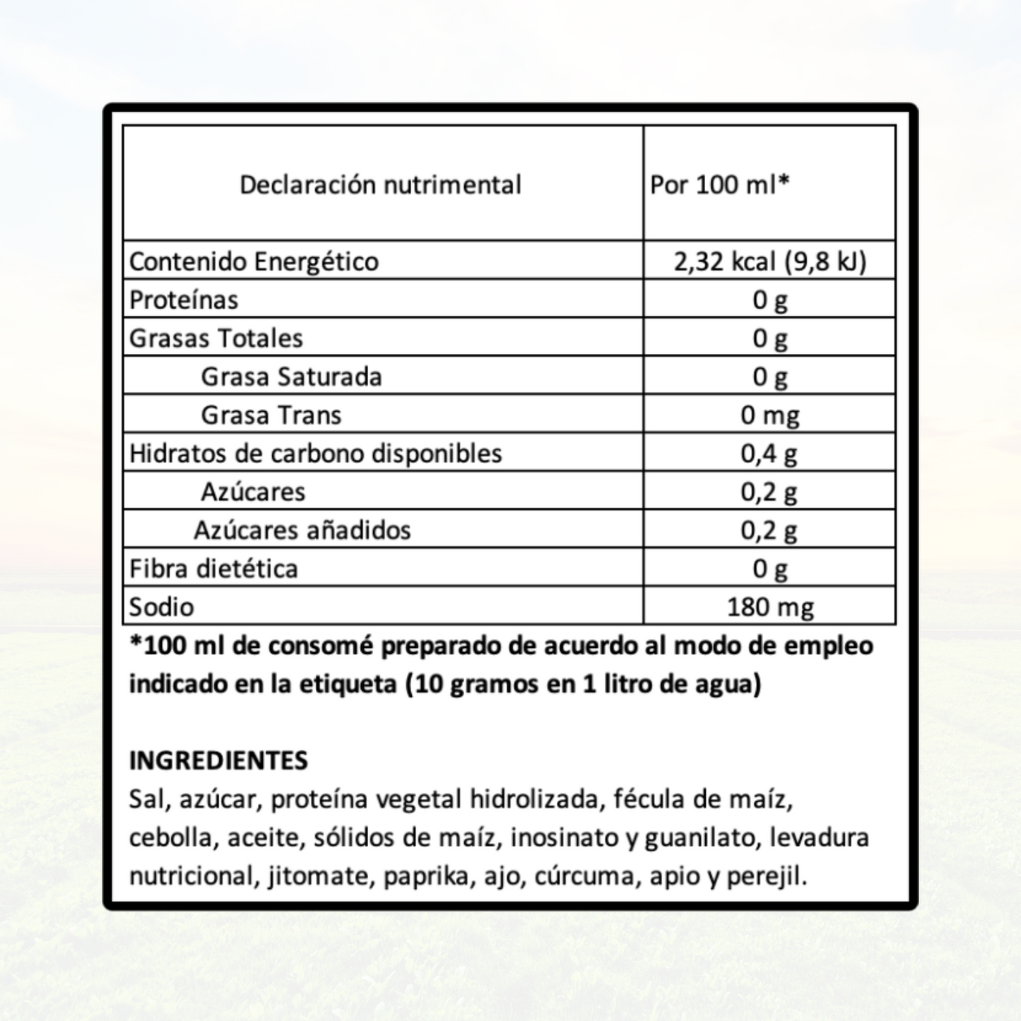 Caja de 10 bolsas de Consomé vegetal con Jitomate 350g