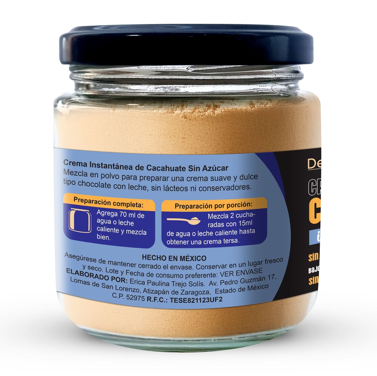 Crema Untable Instantánea de Cacahuate sin Azúcar Sin Lácteos 140 g