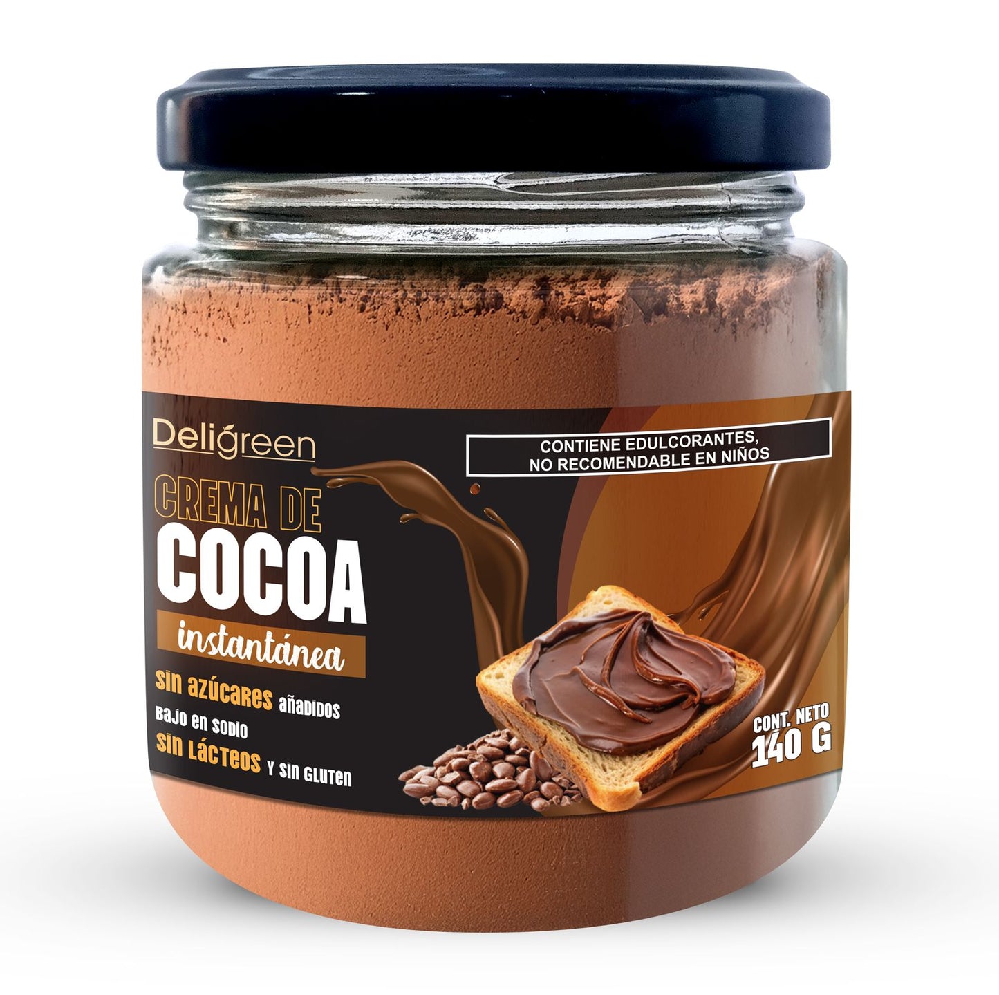 Crema untable Instantánea de Cocoa sin Azúcar Sin Lácteos 140 g