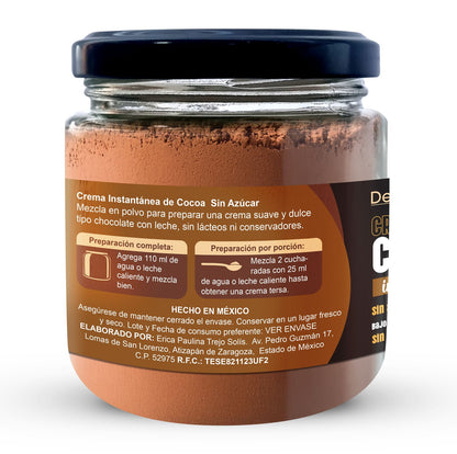 Crema untable Instantánea de Cocoa sin Azúcar Sin Lácteos 140 g