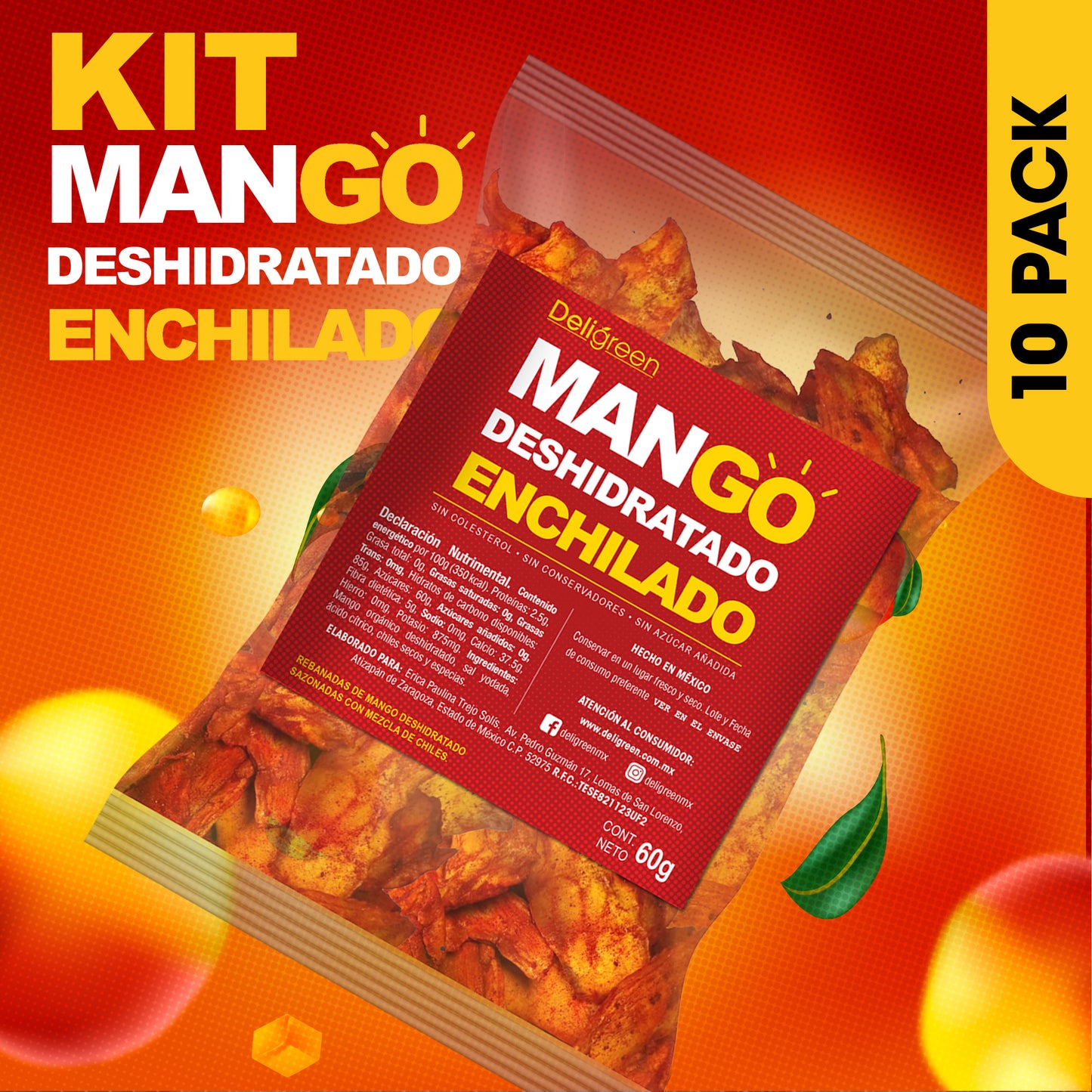 Kit 10x Mango Natural Deshidratado Enchilado 60g