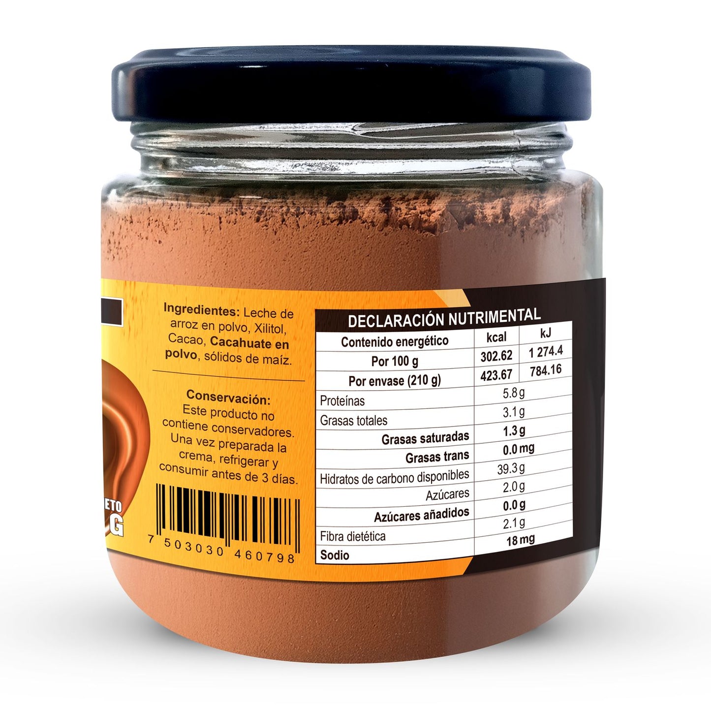Crema Instantánea de Cacao y Cacahuate sin Azúcar Sin Lácteos 140 g