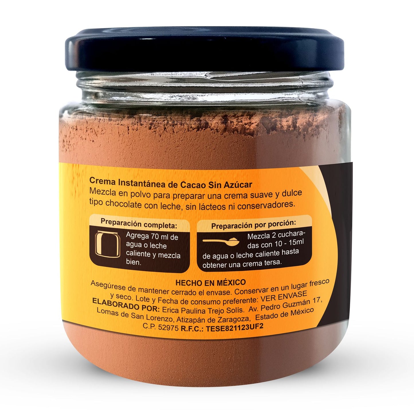 Crema Instantánea de Cacao y Cacahuate sin Azúcar Sin Lácteos 140 g