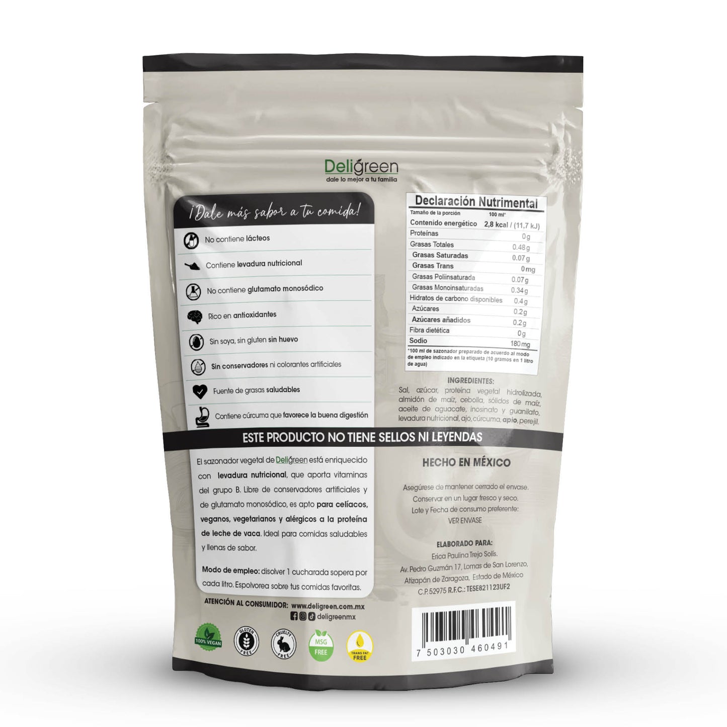 Sazonador Vegetal Natural 750g - Con Aceite de Aguacate