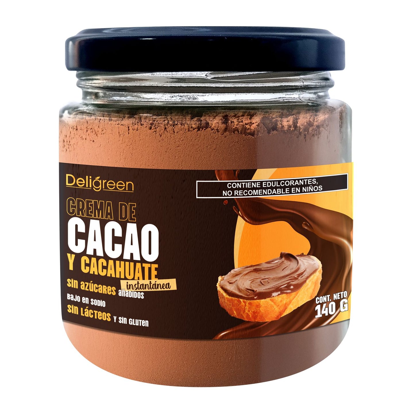 Crema Instantánea de Cacao y Cacahuate sin Azúcar Sin Lácteos 140 g
